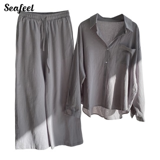 Seafeel_ ชุดเสื้อยืดคาร์ดิแกน และกางเกง แบบนิ่ม สวมใส่สบาย สําหรับผู้หญิง