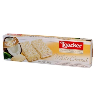 เวเฟอร์ครีมมะพร้าวเคลือบเกร็ดมะพร้าว Loacker Gran Pasticceria White Coconut Wafer 100g.