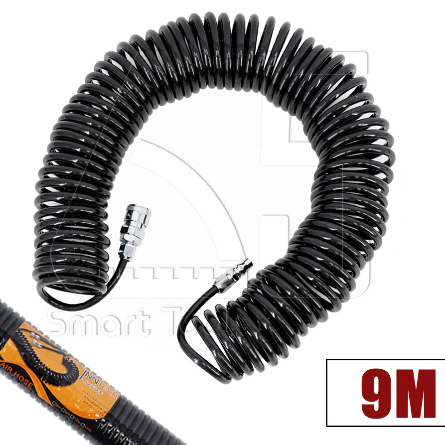 InnTech สายลม แบบสปริง PU AIR HOSE ขนาด 5x8 mm. 9 เมตร (สีดำ)