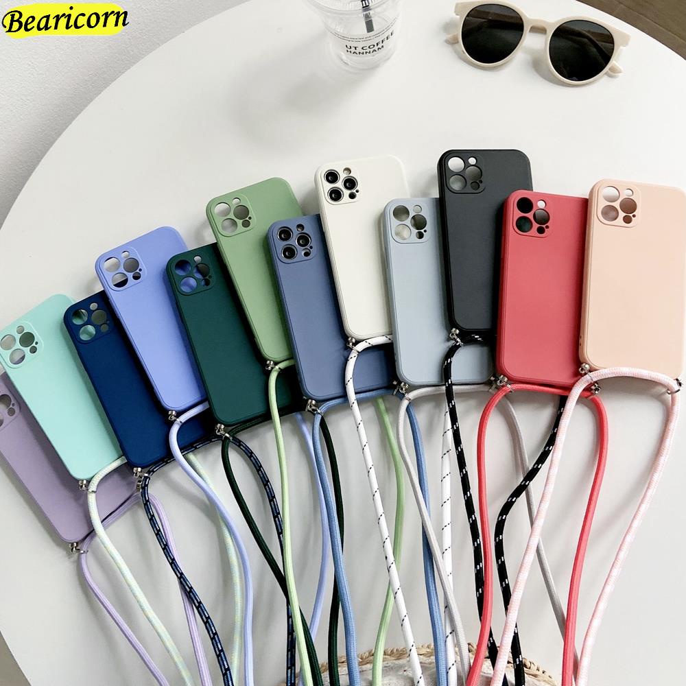 【พร้อมส่ง】เคสโทรศัพท์มือถือ ซิลิโคนนุ่ม พร้อมสายคล้องคอ และสายคล้องคอ สีพื้น สําหรับ Realme 5 5S 5i 