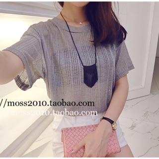 TJเสื้อแฟชั่น คอกลม แขนสั้น ผ้าซีทรู ผ้านิ่ม สีเทา รหัสสินค้า CT8270