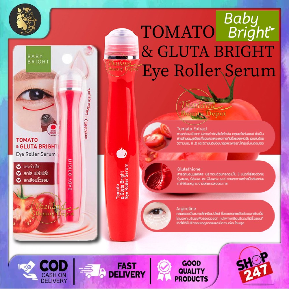 Baby Bright Tomato & Gluta Bright Eye Roller Serum 15ml Shopee Thailand