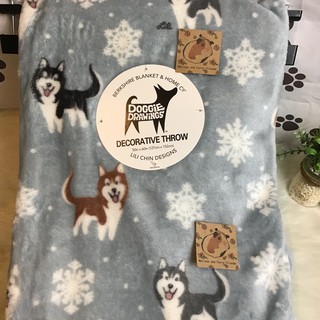 ไซบีเรียนฮัสกี้ผ้าลายน้องหมา นำเข้าจากอเมริกา Siberian Husky dog snowflakes 🐶 🐾 decorative plush throw blanket from USA