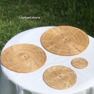 แผ่นหวายสาน แผ่นหวายรองแก้วรองจาน พร็อพถ่ายรูป