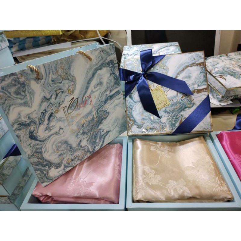 ของรับไหว้ผ้าแพร5ฟุตแบบธรรมดา+กล่องMผูกโบว์+ถุง