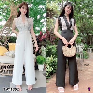 16352 Jumpsuit จั๊มสูทกางเกงขายาว แต่งลูกไม้ Jumpsuit, trousers, lace trim