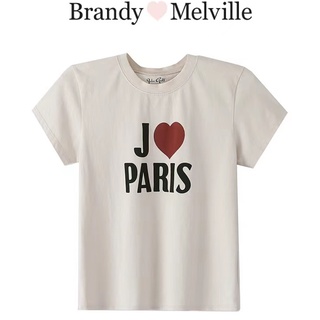 เสื้อยืดแขนสั้น คอกลม เอวสูง พิมพ์ลายตัวอักษร bm BrandyMelvill สไตล์อเมริกัน สําหรับผู้หญิง