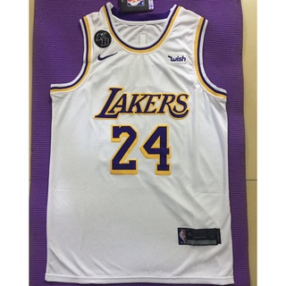 ใหม่ โลโก้ KB NBA Los Angeles Lakers สําหรับผู้ชาย #เสื้อกีฬาบาสเก็ตบอล คอกลม ปักลาย Kobe Bryant 24 สีขาว