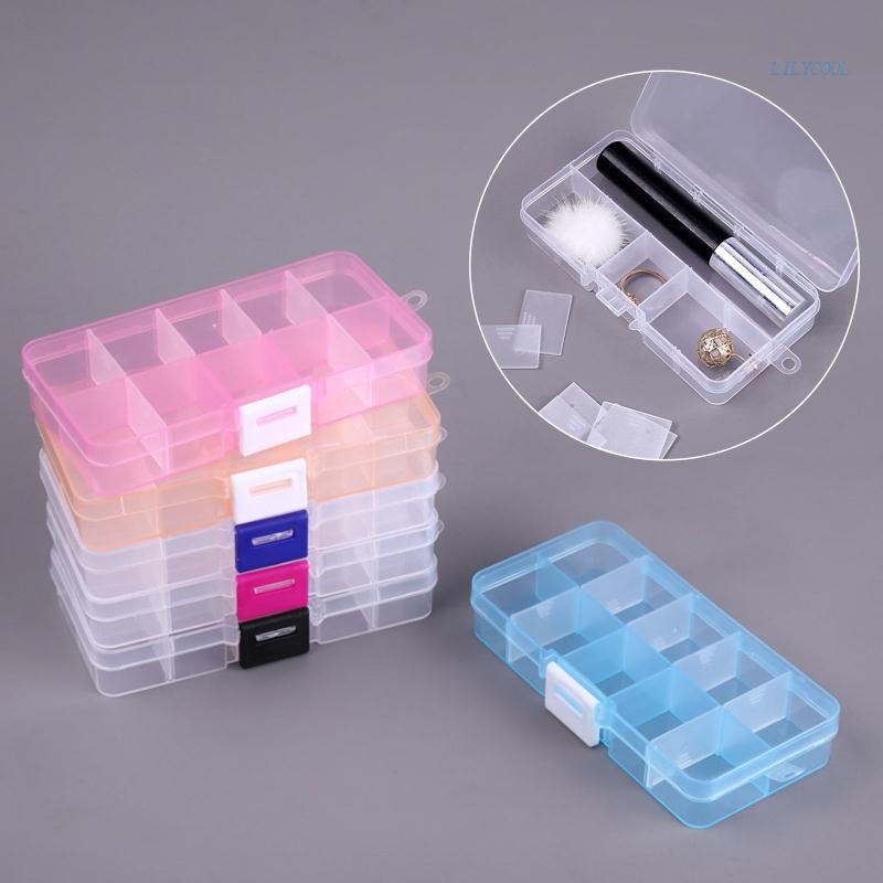【CH*】กล่องพลาสติกใส 10 ช่อง พร้อมฝาปิด หลากสี สําหรับเก็บเครื่องประดับ แหวน ยา