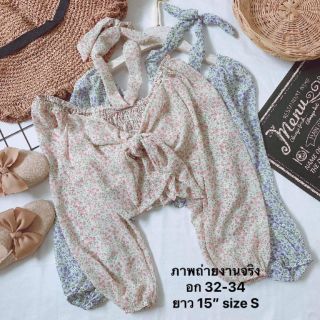 🌸เสื้อคร๊อปโบว์หน้าแขนยาว อก 32-34  ยาว 15”
สม๊อคหลัง ผ้าชีฟองนิ่มใส่สบายลายน่ารักสีพาสเทล