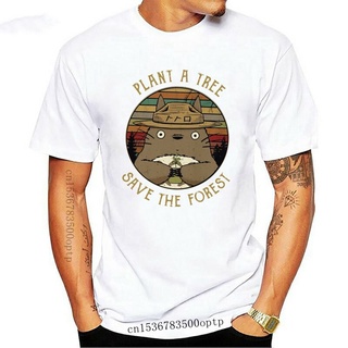 เสื้อยืดผ้าฝ้ายพิมพ์ลายคลาสสิก เสื้อยืด ผ้าฝ้าย พิมพ์ลาย Totoro Plant A Tree Save The Forest สไตล์วินเทจ สีดํา สําหรับผู