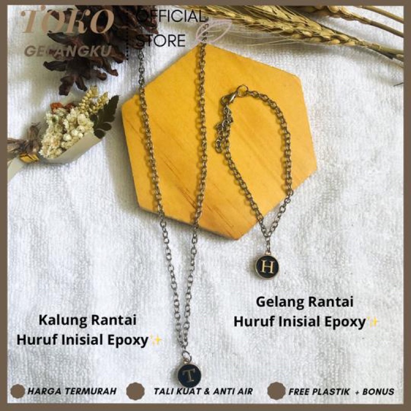 (AZ) EPOXY CHAIN NECKLACE หรือสีดํา EPOXY CHAIN BRACELET / สร้อยคอสร้อยข้อมือตัวอักษรคู่ชายและหญิง