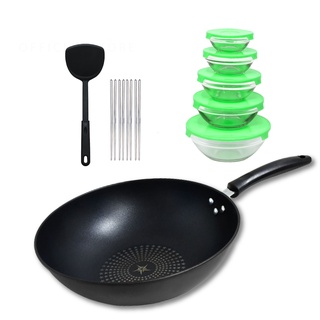 Diamond Chef ชุดกระทะ no.1 กระทะ 32 cm แถมฟรี ชามแก้ว 5 ใบ พร้อมตะหลิวและตะเกียบ 4 คู่