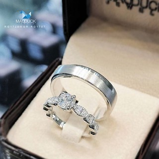 Madduckjewels แหวนเงินแท้ เพชร CZ ชุบโรเดียม RG1728WGR-RG1707