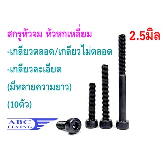 สกรูหัวจม 2.5มิล M2.5 หัวหกเหลี่ยม เกลียวมิล เกลียวตลอด/เกลียวไม่ตลอด เกลียวละเอียด (ถุงล่ะ10ตัว) คละได้ สกรู น็อต