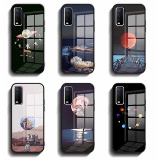 เคสกระจกนิรภัย แบบแข็ง ขอบซิลิโคนนิ่ม สําหรับ VIVO Y20 Y12s Y12A Y12D