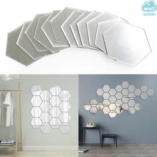 (H2106) Flexible Reflective Hexagon Mirror Sheets Self-Adhesive Mirror Tiles Non-Glass Mirror Stickers for Home Decoration Daily Use Living Room Bathroom Countertop