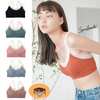 B-820 [Sportbra4u]บราไร้โครงแฟชั่นลายผ้าร่อง​แบบสวม สายลูกไม้​