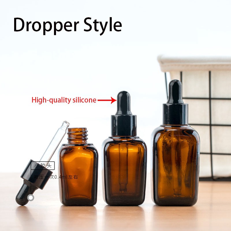 【Ready Stock】 Amber Square Glass Bottle with Spray/ Pump (Black Mist Spray Head) For Alcohol /Essential Oil / Cosmetics 10ml/20ml/30ml/50ml/100ml 酒精喷雾