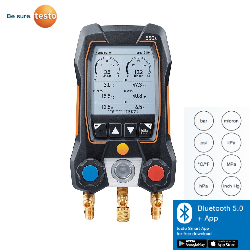 Testo 557s เครื่องปรับอากาศเครื่องวัดความดัน Testo550S ฟลูออไรด์เมตรอิเล็กทรอนิกส์สารทําความเย็น Plu