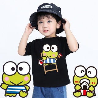 เสื้อยืดแขนสั้น พิมพ์ลาย Kero Kero Keroppi สีดํา แฟชั่นฤดูร้อน สําหรับเด็กผู้ชาย และเด็กผู้หญิง