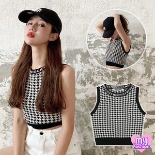 🎴MYF มาใหม่🎴เสื้อครอปไหมพรมลายชิโนริ น่ารักสไตล์เกาหลี