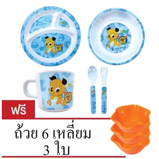 ชุดรับประทานอาหารเมลามีน 100% - Happy Ano (แถมฟรี ถ้วย6เหลี่ยม 3 ใบ)