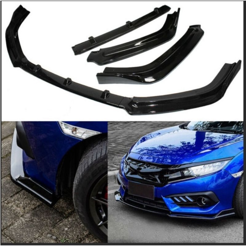 Honda Civic FC 2016-2019 Front Lip Diffuser Front Skirt Bumper 3 Section Glossy หรือ Matte Black