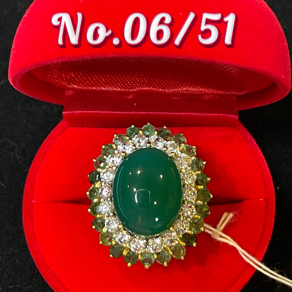 รหัส06แหวนเขียวกรีนแอปเปิ้ลเนื้อใสพลอยแท้ล้อมCZและทับทิม