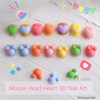 [20ชิ้น]ตัวเรซิ่นสีพาสเทล เรซิ่นติดเล็บ มิกกี้ หัวใจ Candy Color Mouse Head Heart 3D Nail Art Decorations Lovely