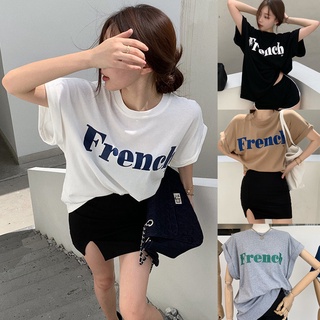 Korean🧧 เสื้อยืดสกรีนลาย French 4 สี คอกลมแขนกุด