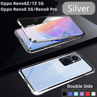 เคสโทรศัพท์มือถือกระจกนิรภัย แบบแข็ง ฝาพับ สองด้าน กันกระแทก สําหรับ Oppo Reno 8 Pro 5G 8Z 7Z Reno8 Pro Reno8Z Reno8 Z 5G 7Pro Reno 7 Reno6 5G