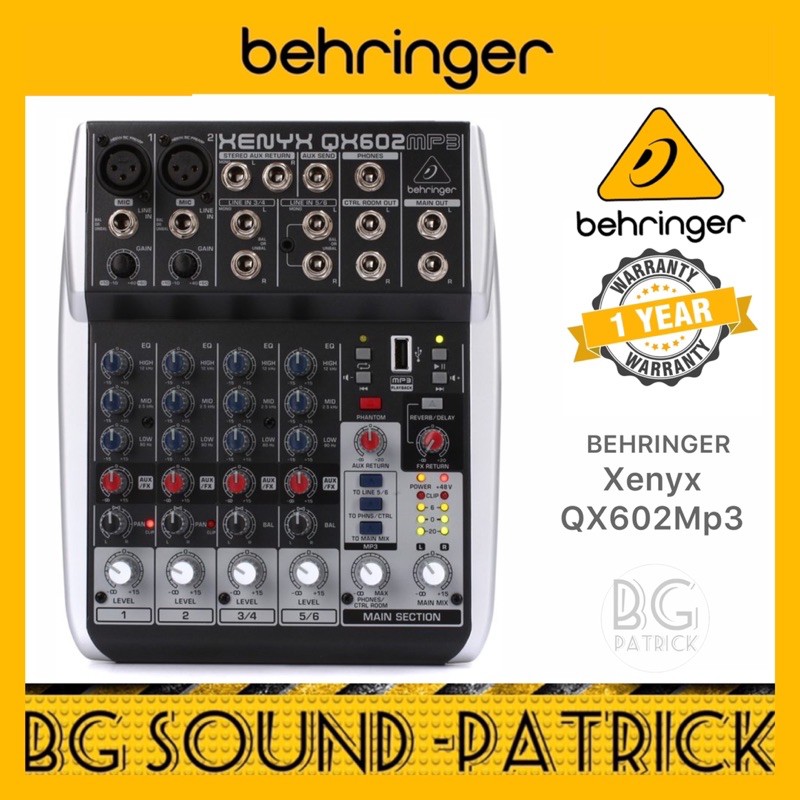 Behringer XENYX QX602Mp3 Premium 6-Input 2-Bus Mixer พร้อมปรีแอมป์ XENYX Mic