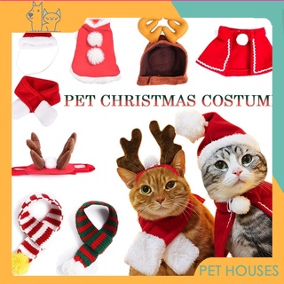 Pet house เสื้อเเมว ชุดแมวคริสต์มาส เสื้อผ้าสัตว์เลี้ยงเสื้อคลุมผ้าพันคอซานตาคลอสคริสต์มาสให้ความอบอุ่นสําหรับสัตว์เลี้ยงแมวสุนัข