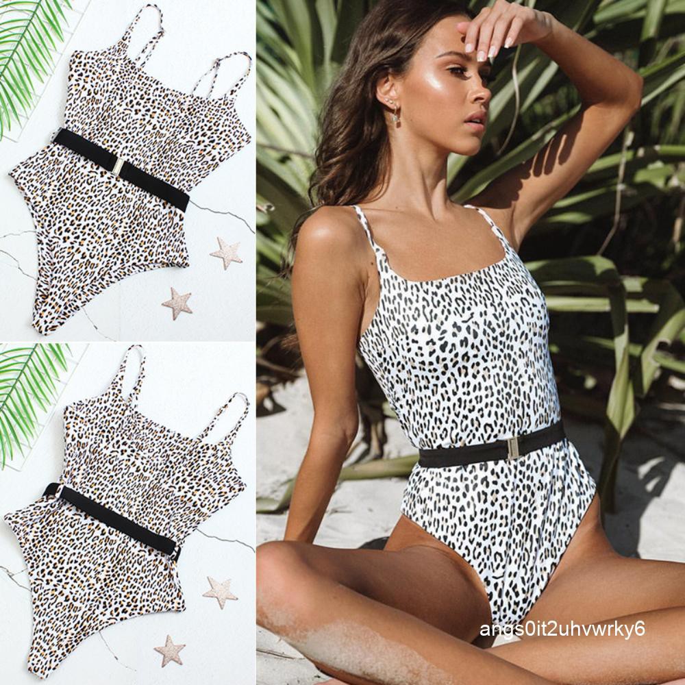 OnePiece INS Leopard Print Swimsuit Seamless Belt Buckle Onepiece A85
