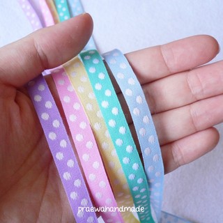 2y. White polka dot ribbon ริบบินลายจุดสีขาว