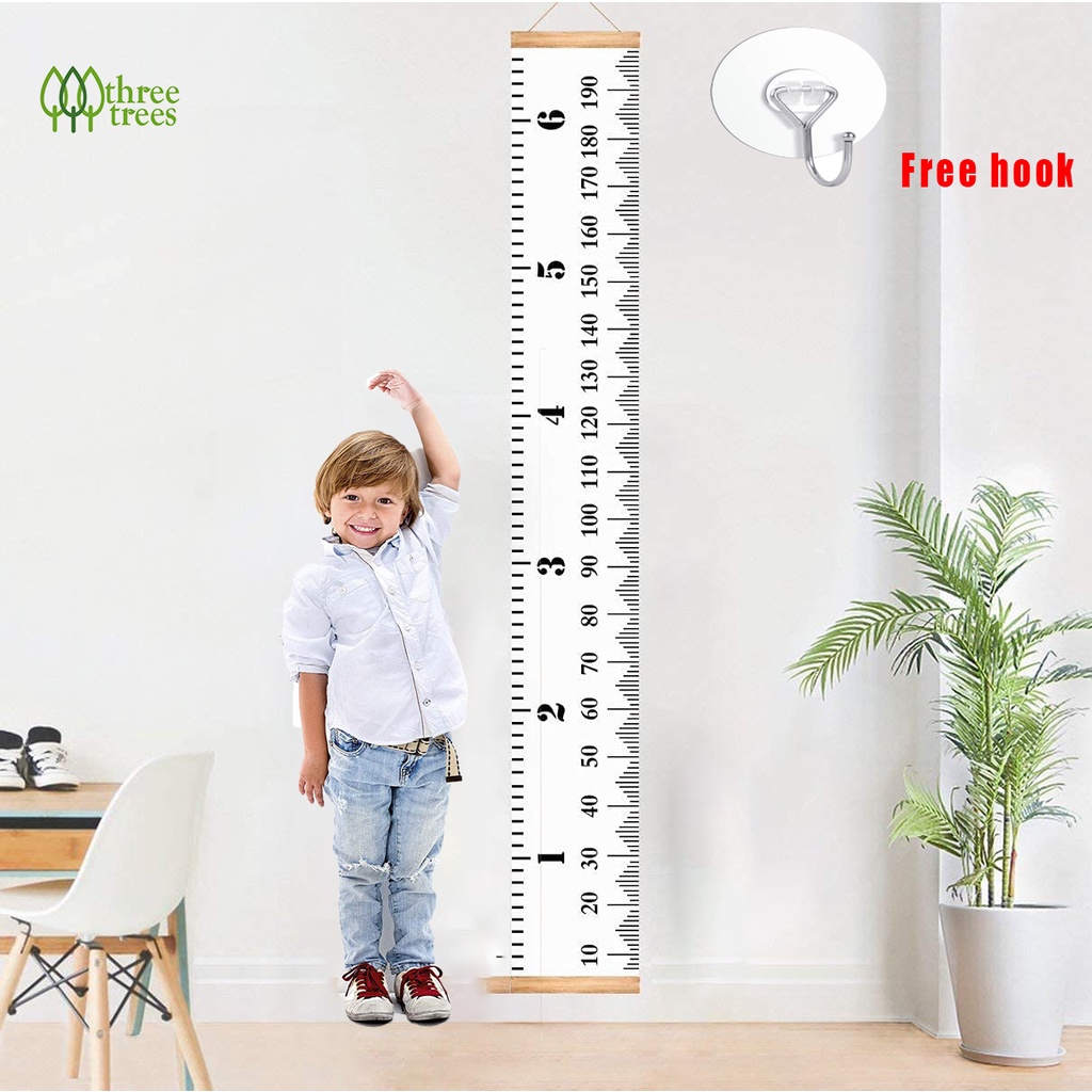 【ฟรีตะขอ】ไม้บรรทัดวัดส่วนสูง ผ้าแคนวาส ถอดออกได้ สไตล์มินิมอล สําหรับเด็ก 2 ม.X0.2 ม.