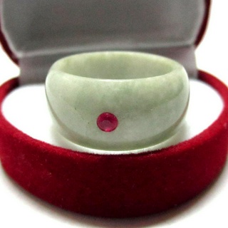 TANITTgems แหวนหยกพม่าแท้ประดับพลอยทับทิมแท้พร้อมใบรับประกันสินค้าไซส์ 9