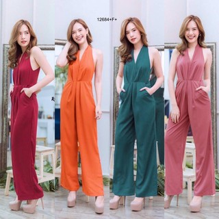 MF12684🍓 Jumpsuit จั้มสูทขายาว แขนกุด ผ้าซาร่าสีพื้น ใส่ขับผิวค่ะ ช่วงเอวแต่งจับจีบสวยๆ เอวปล่อยไม่สม็อค มีซิปหลัง