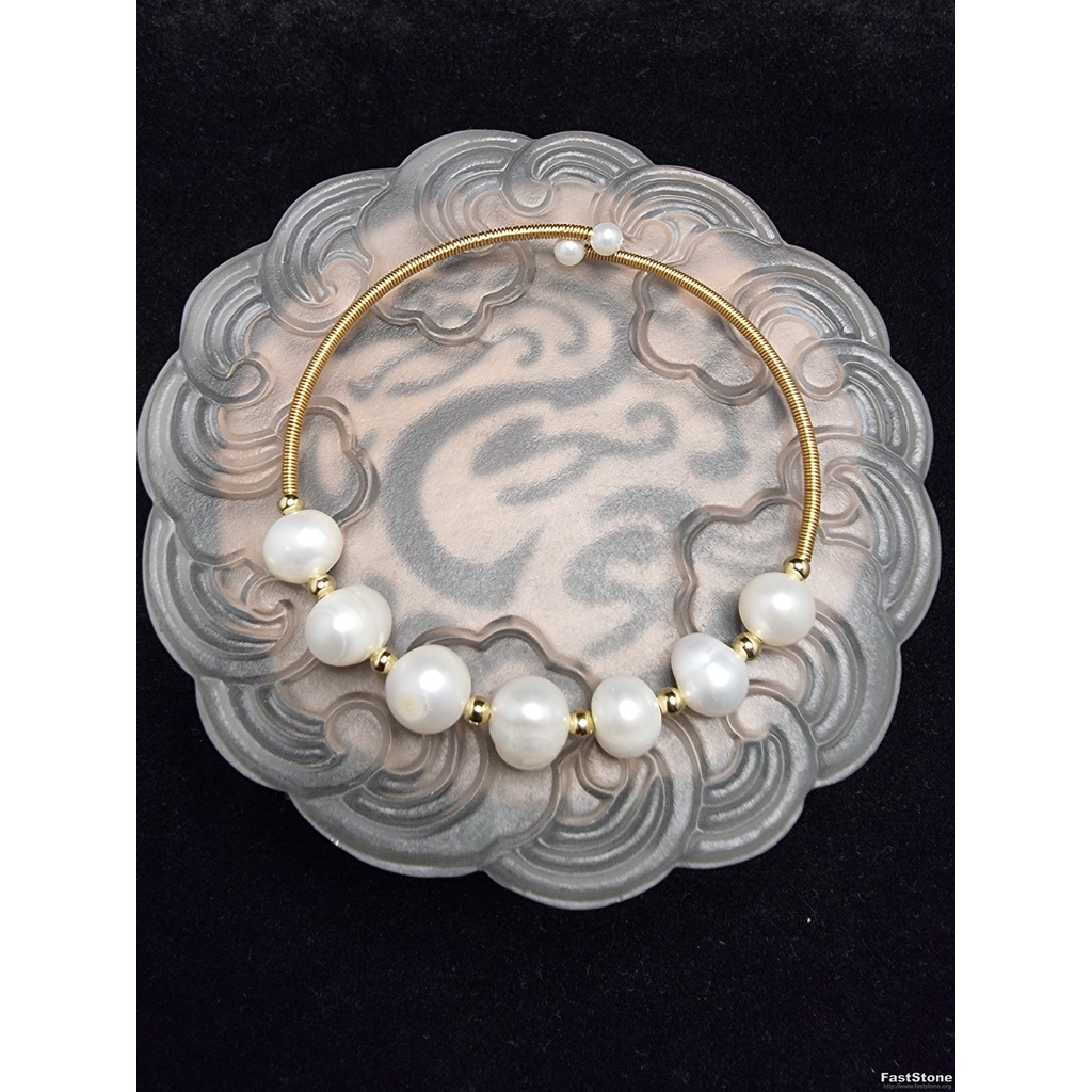 ลูกปัดมุก Bracelaet Natural Chrome 14K Gold 9mm C947