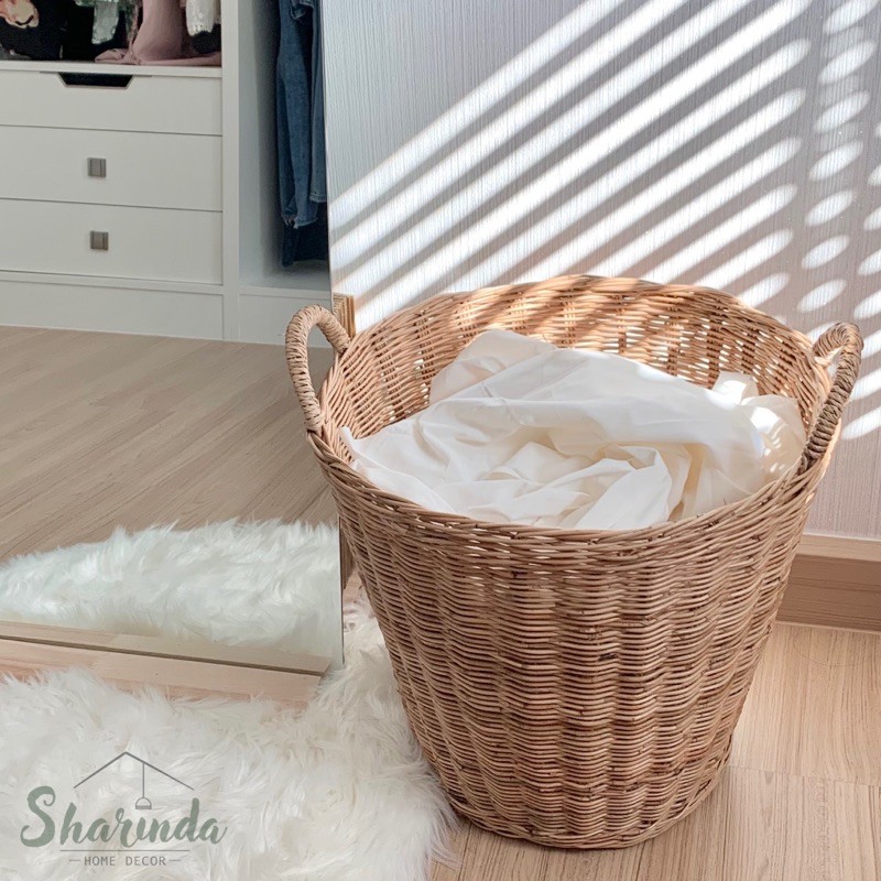 เข่งจัมโบ้ -เข่งจัมโบ้มีฝาปิด ตะกร้าหวาย  ตะกร้าผ้า ตะกร้าผ้ามีหูหิ้ว  Rattan Wicker Laundry Basket with Handles and Lid
