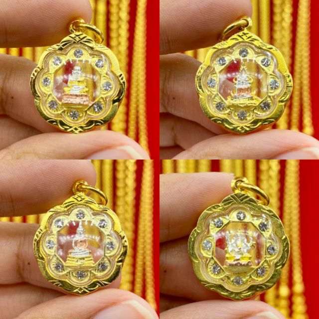 จี้มงคลพระกรอบทองหุ้ม96.5 มี 4 แบบ ลายดอกไม้ฝังCz งานสวย พร้อมใบรับประกัน ขนาดเหรียญ2บาท ปลุกเสกแล้ว มีเก็บปลายทาง