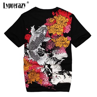 Lyprerazy เสื้อยืด ปักลายปลาคาร์พ สไตล์ญี่ปุ่น ฮาราจูกุ อุกิโยเอะ วินเทจ สําหรับผู้ชาย