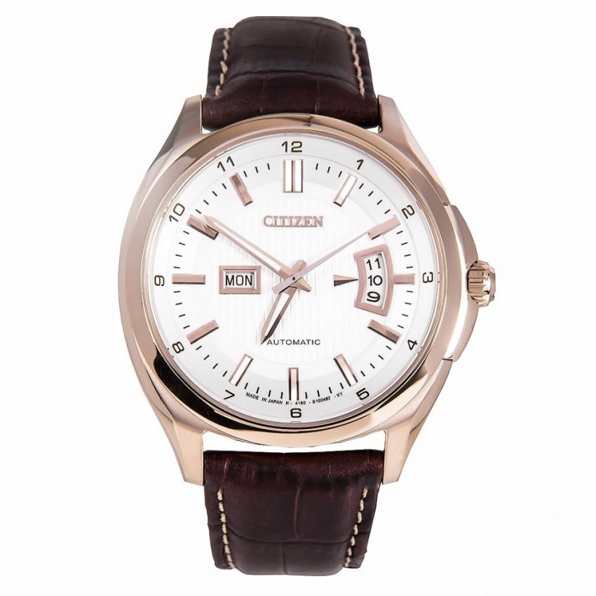 Citizen NP4033-09A นาฬิกาข้อมือชาย  Automatic Brown Leather Strap Analog Round Watch