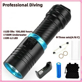 ไฟฉายดําน้ํา 100 เมตร กันน้ํา 2000LM Cree XM-L2 LED