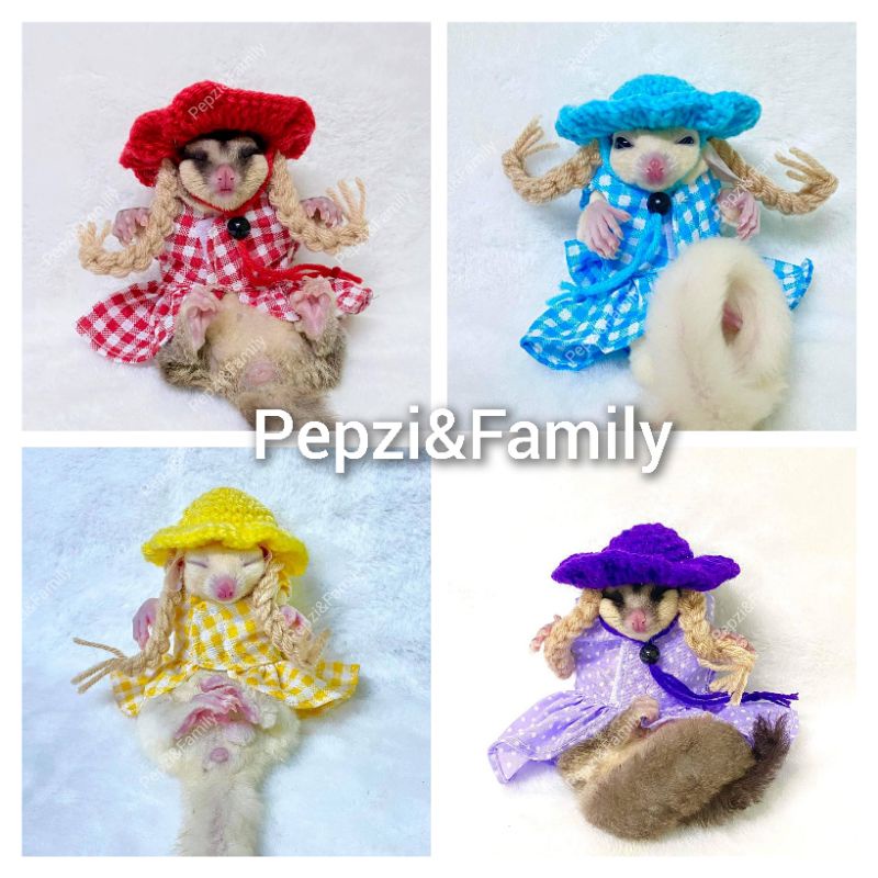[[[ Pepzi&Family ]]] เช็ตกระโปรงพร้อมสายจูง+หมวกไหมพรม ชูการ์ไกลเดอร์ กระรอก แฮมเตอร์