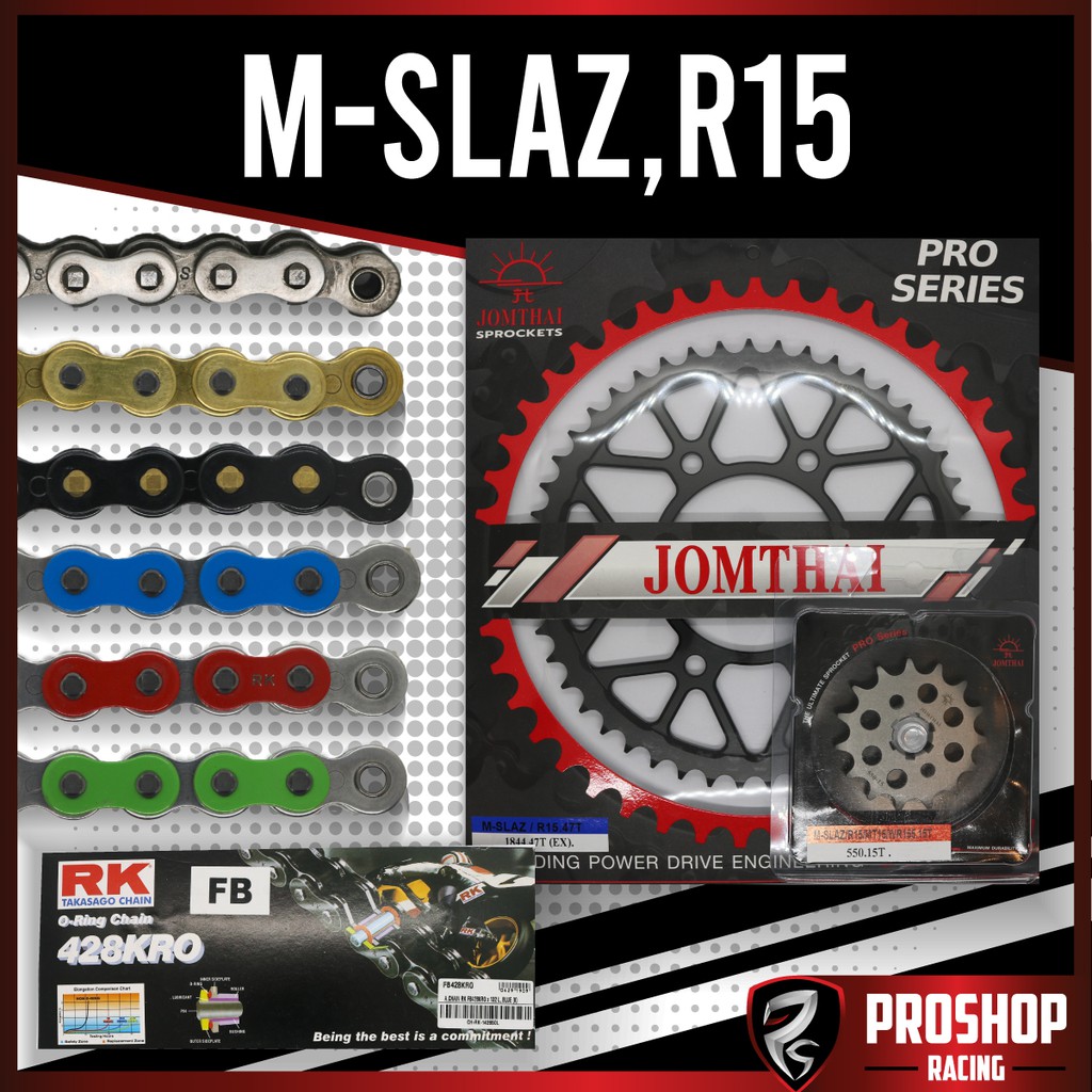 ชุดโซ่สเตอร์ RK +Jomthai สำหรับรถรุ่น M-Slaz R15 Exciter ขนาด 428