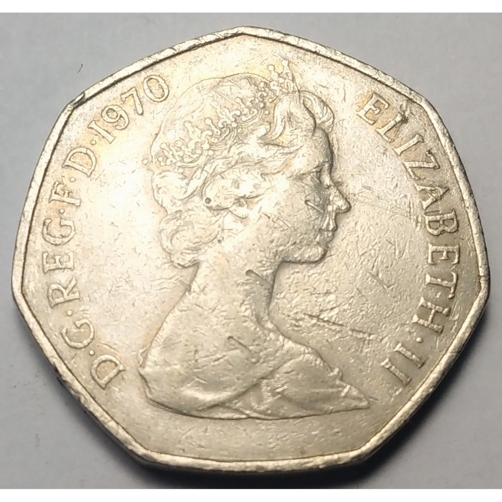 ปี 1970, เหรียญ 50 New Pence, ประเทศอังกฤษ (UK),  Queen Elizabeth II
