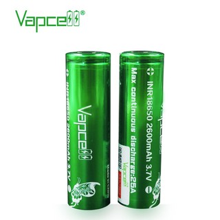 ถ่านชาร์จ Vapcell 18650 สีเขียว 2600 mAh 25A 3.7V แพคคู่ ของแท้ แถมกระเป๋าใส่ถ่าน