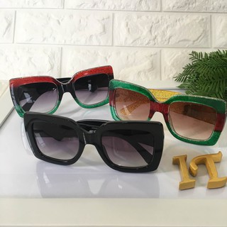 Eyewear_by.tm แว่นกันแดด ทรงเหลี่ยมใหญ่ หนา รุ่น Gc Oversize   สีดำ , เขียวเลนส์แดง , ขอบบนแดง